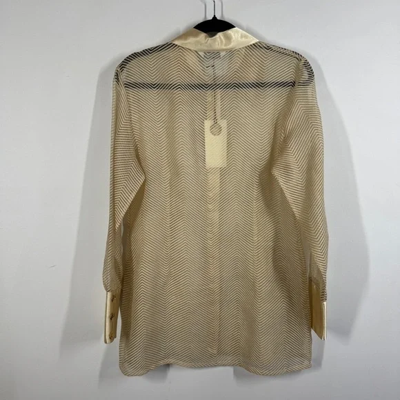 Dominique Gold Satin Button Down Blouse with Chevron Pattern Long Sleeve Size 45 - Picture 8 of 11